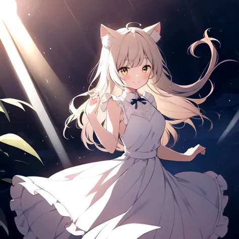 Girl with cat ears　White dress　smile　front