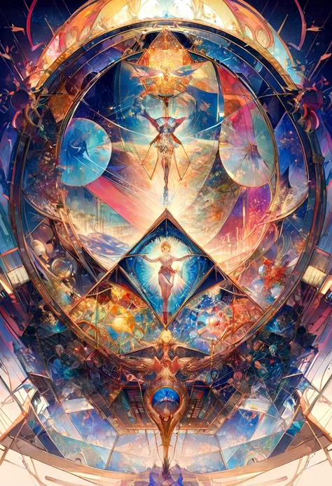 In this fascinating depiction、Follow the laws of the universe,　The best golden ratio image,Inside the pyramid、Aphrodite playing the piano、　The essence of artificial intelligence is vividly expressed.、Complex symbols and glowing circuits intertwine in harmo...