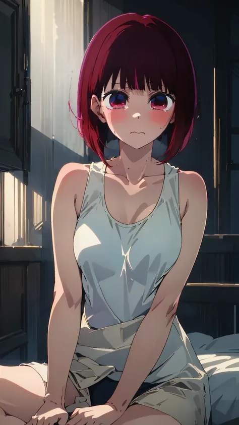 masterpiece, highest quality, 超High resolution, highest quality, Anime Style, Best writing, Beautiful Face, (masterpiece, highest quality, High resolution),
tears, Are crying, sorrow, sad, Dark Background,short hair、Tank top