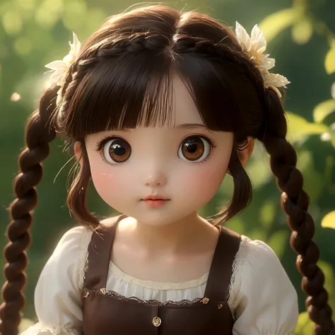 ((best quality, 8k, masterpiece :1.3))little girl、 cute anime style, ,brown double braids、，solitary,exquisite eyes, ((dark brown...