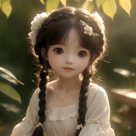 ((best quality, 8k, masterpiece :1.3))little girl、 cute anime style, ,brown double braids、，solitary,exquisite eyes, ((dark brown...