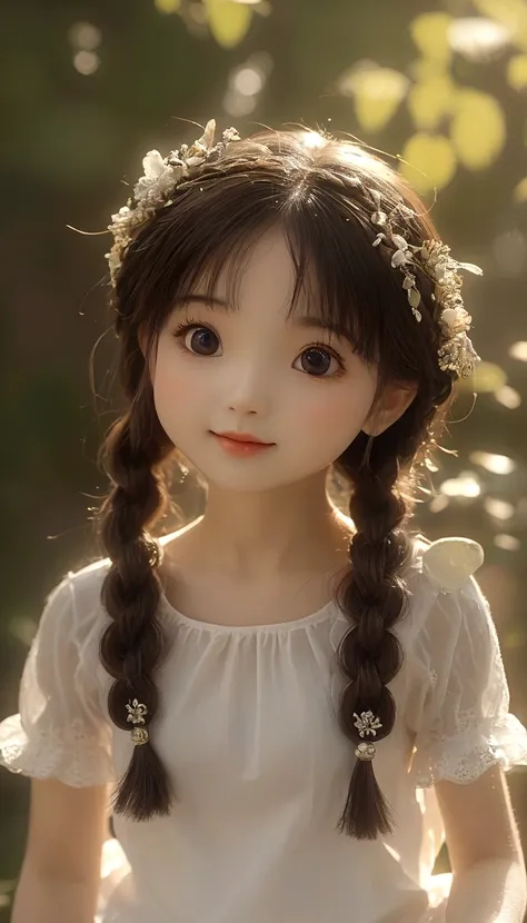 ((best quality, 8k, masterpiece :1.3))little girl、 cute anime style, ,brown double braids、，solitary,exquisite eyes, ((dark brown...