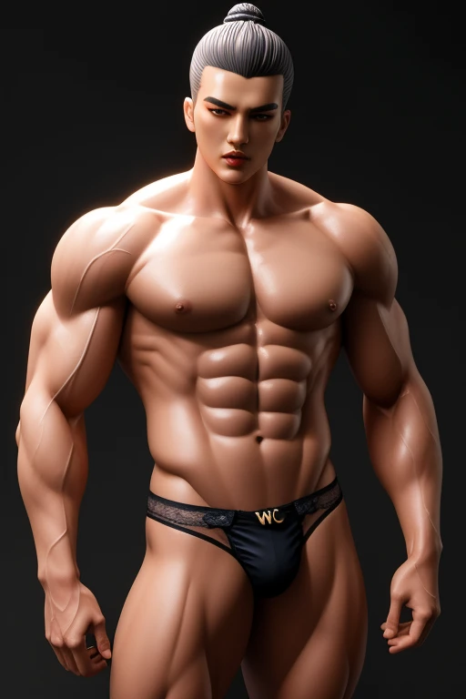 Sculpture design，Figures，GK model，The whole body of the character，Expose muscles，（Exquisite base），Wu Yifan，Handsome cybernetic boy looking at camera lingerie detailed muscular reality masterpiece，musculous