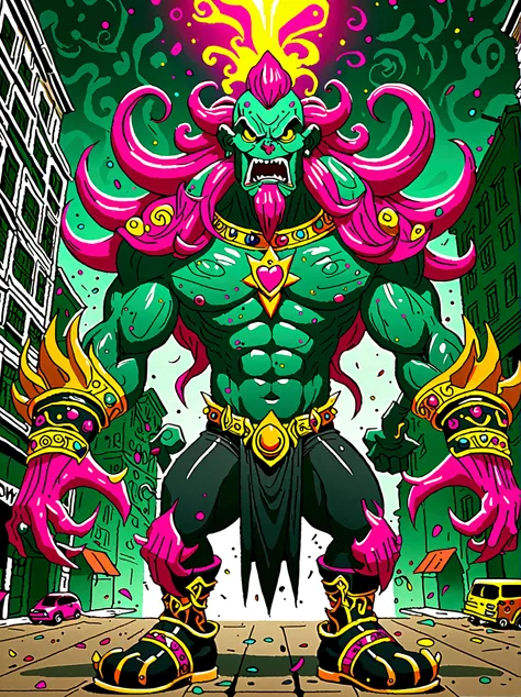 (masterpiece，Best quality:1.2)，Graffiti style，Cartoon Characters，Vector illustration，(A Cthulhu monster:1.5)，Dress up as a clown，With a mischievous smile on his face，Eyes wide open，sparkling，His figure is slender，Dressed in chaotic and brightly colored clo...