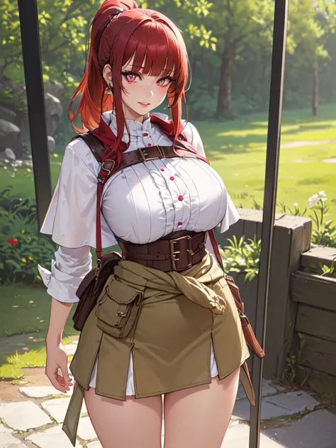 SFW (masterpiece, best quality, 32k) a youthful teenage girl with shirt red hair ((crimson red hair, dark red hair, bangs, diagonal bangs, straight bangs, blunt bangs, long bangs, bob, ponytail)), ((pink-brown eyes, silver-pink eyes, pink eyes, brown eyes)...