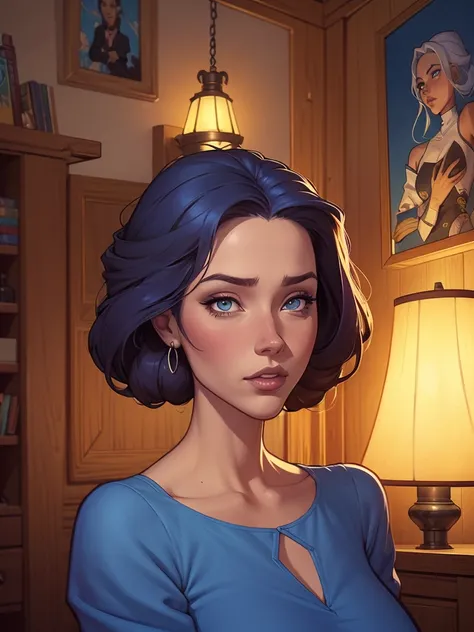 um close de uma mulher com um vestido azul e longos cabelos ruivos, arte de personagem impressionante, linda pintura de personagem, extremely detailed digite germe, DeviantArt Artstation CGScosiety, style digite germe, stunning digital illustration, alexan...