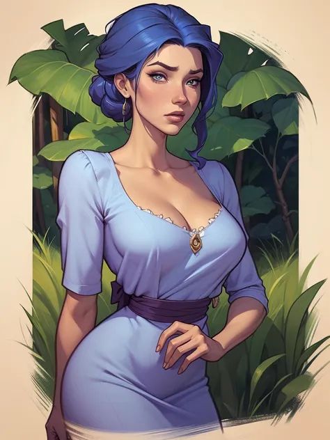 um close de uma mulher com um vestido azul e longos cabelos ruivos, arte de personagem impressionante, linda pintura de personag...