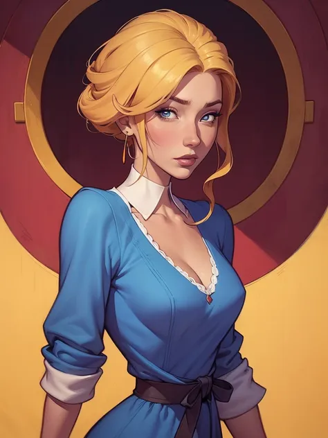 um close de uma mulher com um vestido azul e longos cabelos ruivos, arte de personagem impressionante, linda pintura de personag...