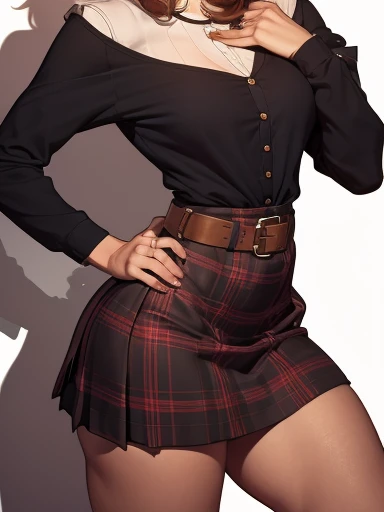 Close-UP Lumberjack in hand sesy woman portrait mode from the waist up short viking skirt showing legs.    cabelos com transa longas