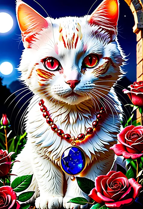 Lapis Lazuli,Lapis Lazuli,Lapis Lazuli,Lapis Lazuli, (cat:1.5), jewelry, jewelry, (masterpiece, sidelight, beautiful red eyes painted in detail:1.2), realistic, shining eyes, shiny fur, brown patterned cat, beautiful, garden, jewel, falling gems, rose quar...