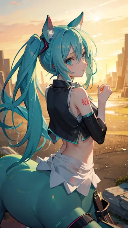 hatsune miku, centaur,shining in the midst of battle