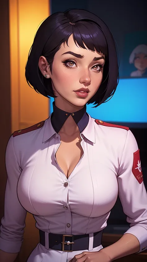 um close de uma mulher em um uniforme prateado e rosa, digite germe e ilya kuvshinov, ilya kuvshinov e digite germe, range murata and digite germe, digite germe and rossdraws, pintura digital rossdraws, modelo uniforme | digite germe, style digite germe, e...