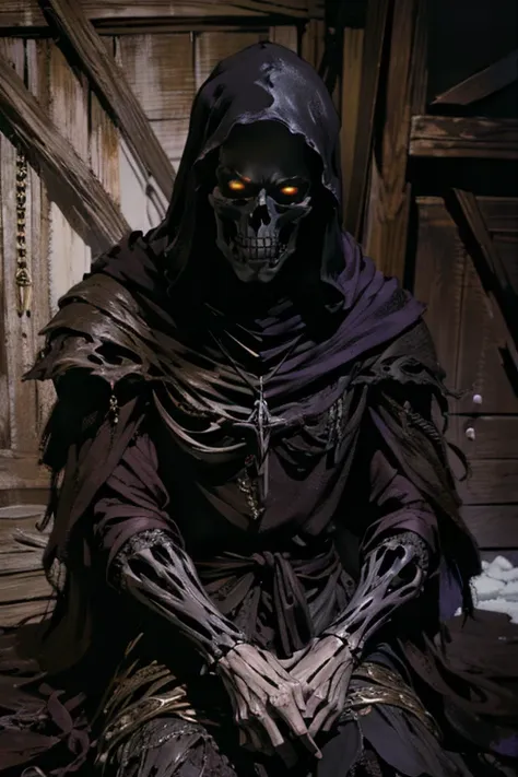 ((hyper-realistic illustration:1.4)),(dark fantasy:1.3), ((male)). (hooded)(black skeleton:1.2)((shadow:1.1)) (wraith), wearing ...