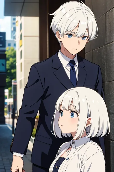 A photo of a white-haired girl and a kind boy