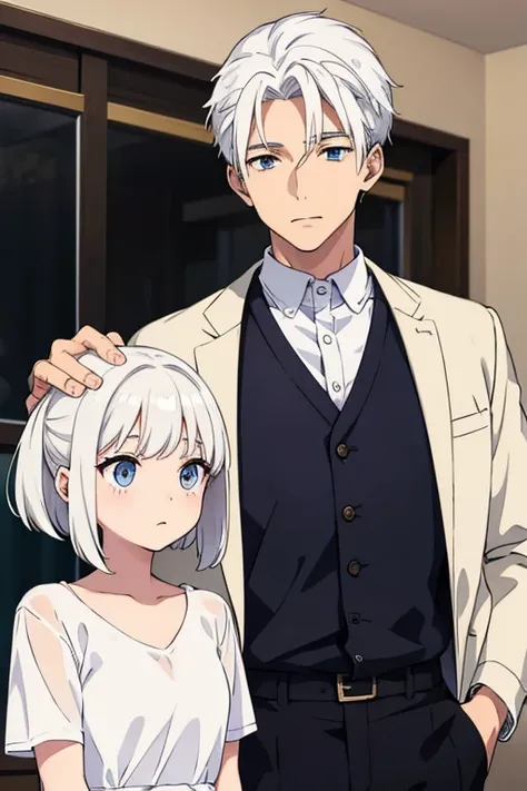 A photo of a white-haired girl and a kind boy