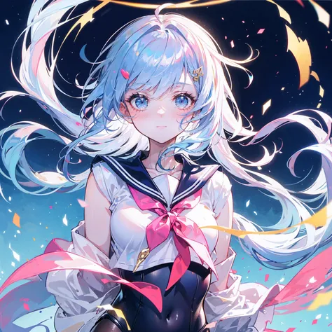 light blue　long hair　in addition　　sailor　leotard　beautiful girl　thin　embarrassing　blush　long hair　on top of that　magical girl　sa...