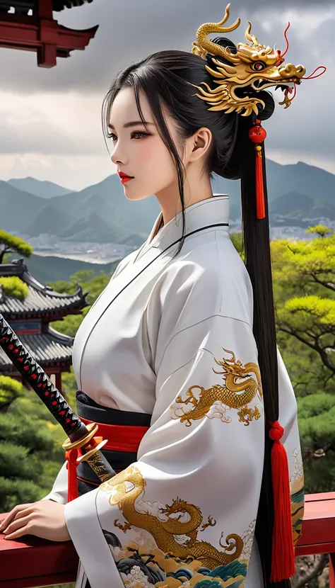 UHD,Obra de arte,premiado,melhor qualidade,high resolution,8K,detalhes altos,(Um homem:1.6),rosto perfeito,cabelo preto comprido,Ancient Chinese hair accessories,blonde hair accessories,(Enfrente a lente:1.4),(hand sword:1.5),hand sheath,vestes chinesas an...