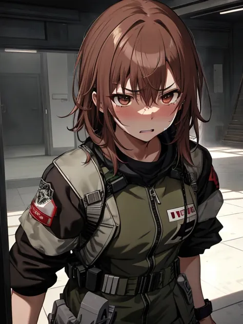 Disgusted Look, A look of disgust、Misaka Mikoto、hostage、ruins、tears、UHD, retina, masterpiece, ccurate, anatomically correct, textured skin, super detail, high details, high quality, best quality, highres, 4K