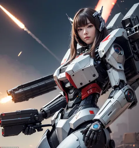  Super detailed, advanced details, high quality,  High resolution, 1080p, hard disk, beautiful,(Humanoid Weapons),Armor War,(Rocket Missile)Capture the big picture,beautiful,Mecha cyborg girl,battle mode,Mecha body girl,She is wearing a futuristic war mach...