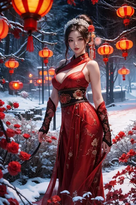 Landscapes of unimaginable beauty、１００Light of red lanterns、Swirl、Ninja in the center、female、sexy