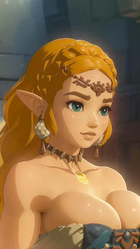 ((masterpiece)), ((best quality)), (detailed), perfect, solo, zelda, gorgeous woman, luscious lips, long hair, huge breast, deep cleavage, huge breasts, sexy, 