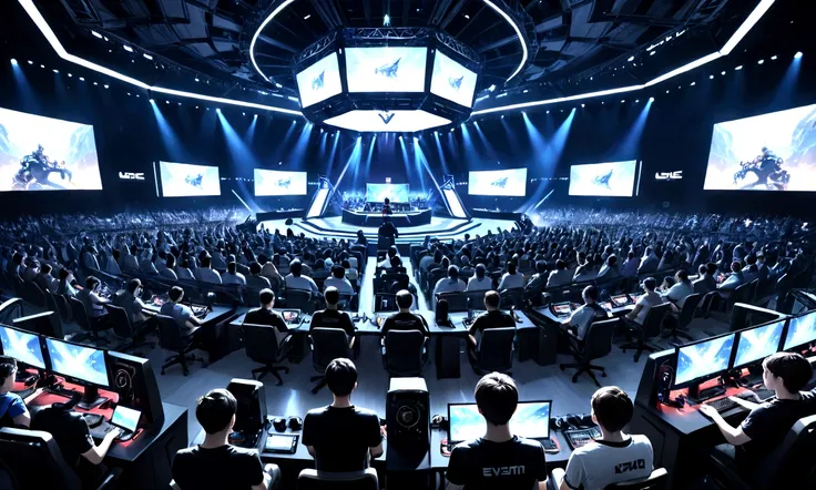 e-sports,Tournament、audience、team、computer、Athlete sitting in a gaming chair、Lots of players、