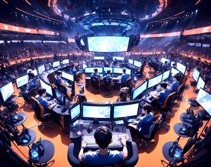 e-sports,Tournament、audience、team、computer、Athlete sitting in a gaming chair、Lots of players、