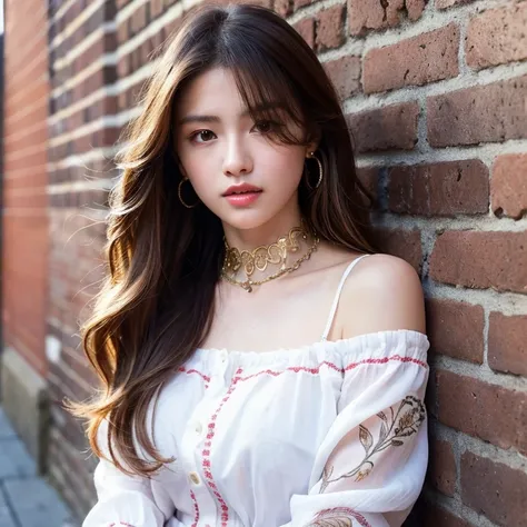 ultra realistic 8k cg, masterpiece, ((ultra detailed background, delicate pattern, intricate detail)), best quality, intricate details, chromatic aberration, 1girl, long hair, golden hair, messy hair, red highlights, hair over one eye, sharp eyes, choker, ...