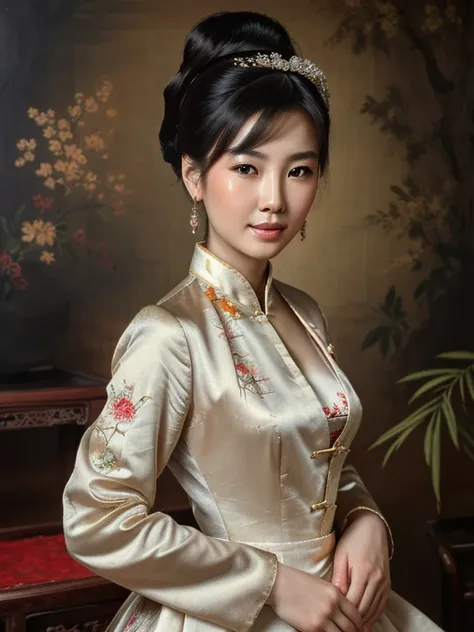 An extremely attractive 50s years old beautiful chinese woman, highly detailed painting, portrait, artwork by Francois Boucher, by Peter Paul Rubens,