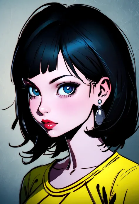 a woman with black hair and earrings in a green and yellow shirt, kuvshinov ilya, artstyle : ilya kuvshinov, kuvshinov, in style of ilya kuvshinov, ilya kuvshinov style, breathtaking ilya kuvshinov, ( ilya kuvshinov ), style of ilya kuvshinov