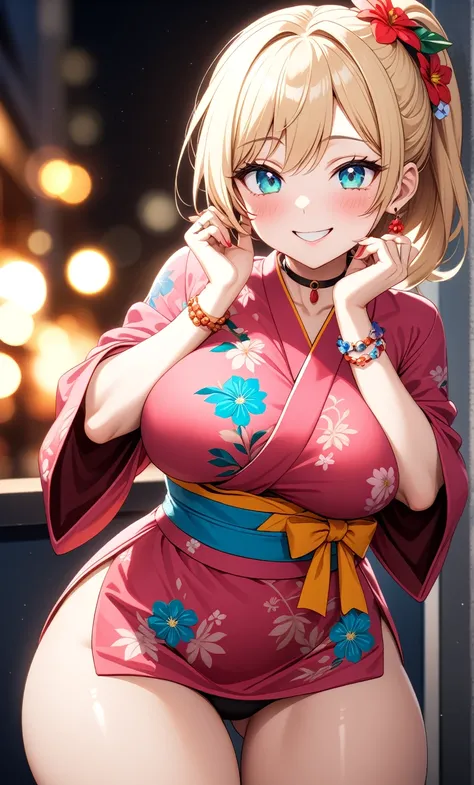 ((one personの女性)), Beautiful Face, Laughing embarrassedly,((Wink:2.3)),((She is holding her cheeks with both hands and has a joyful smile:2.0)),Laughing with your mouth open,((Red cheeks:1.4)),Lighting on the face,Glossy pink lips,night,rooftop,Festive dec...