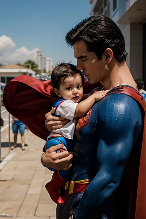 Superman cargando una bebe
