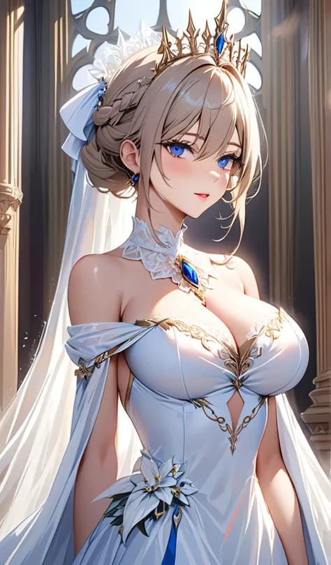 masterpiece:1.4,best-quality,Super Detail,Very Delicate and Beautiful, ((( nsfw, beautiful woman, royalty dress ))), very gigantic breasts, cleavage, very slender, off-shoulder, perfect face, beautiful eyes