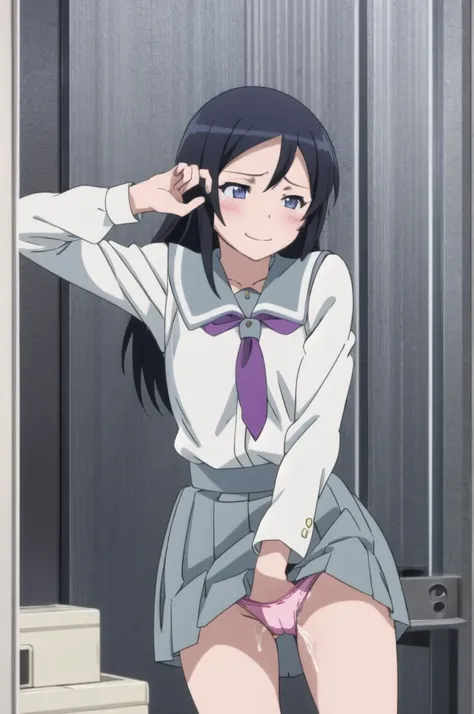 alone, One girl, View Viewer, 2D, anime, anime coloring, Upper Body, (Simple Background, White background:1.3), ayase aragaki, , serafuku, smile，Spread your legs， (((Skirt flip, I can see your panties)))，，(((Skirt flip, I can see your panties)))，,(((Put yo...