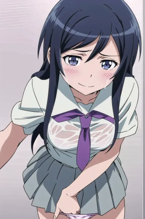 alone, One girl, View Viewer, 2D, anime, anime coloring, Upper Body, (Simple Background, White background:1.3), ayase aragaki, , serafuku, smile，Spread your legs， (((Skirt flip, I can see your panties)))，，(((Skirt flip, I can see your panties)))，,(((Put yo...