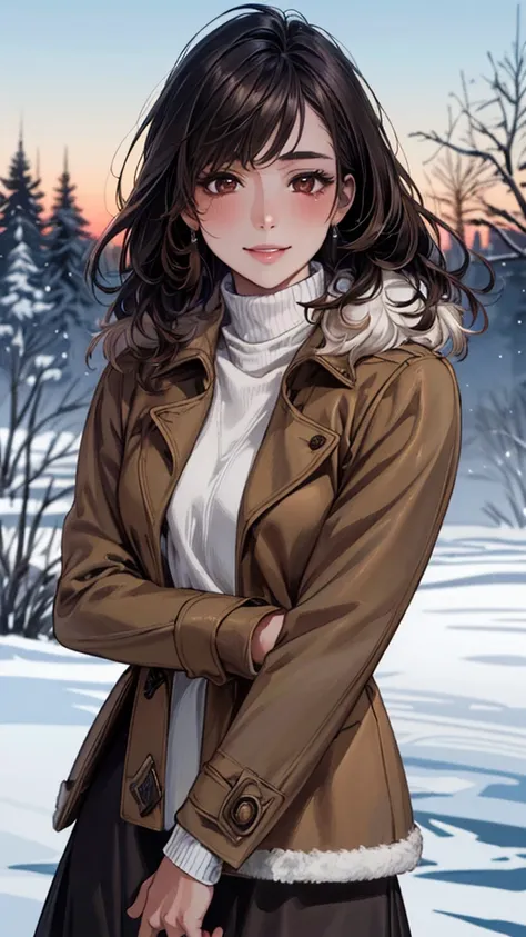 (masterpiece:1.3, highest quality, Ultra-high resolution, Super detailed), (Realistic, photoRealistic:1.4), Beautiful illustrations, Perfect lighting, Natural light, colorful, Depth of written boundary, winter、snow, Beautiful detailed hair, Beautifully det...