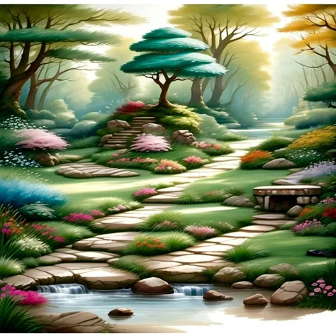 create a set of clean elements with a fairy garden theme, in watercolor style, in earthy tones on a white background