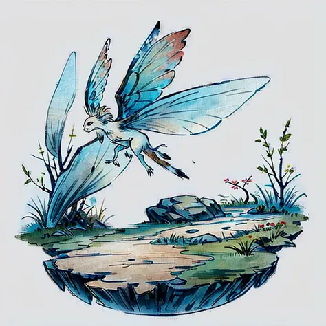 Create a set of clean elements with a fairy garden theme, in watercolor style, in earthy tones on a white background