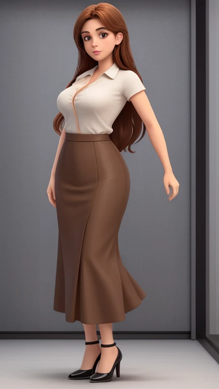 38-year-old woman, Full body photo、Long brown hair, Thin face, Sexy Face,、Pencil Skirt、Long skirt、Large Breasts、Big Ass、