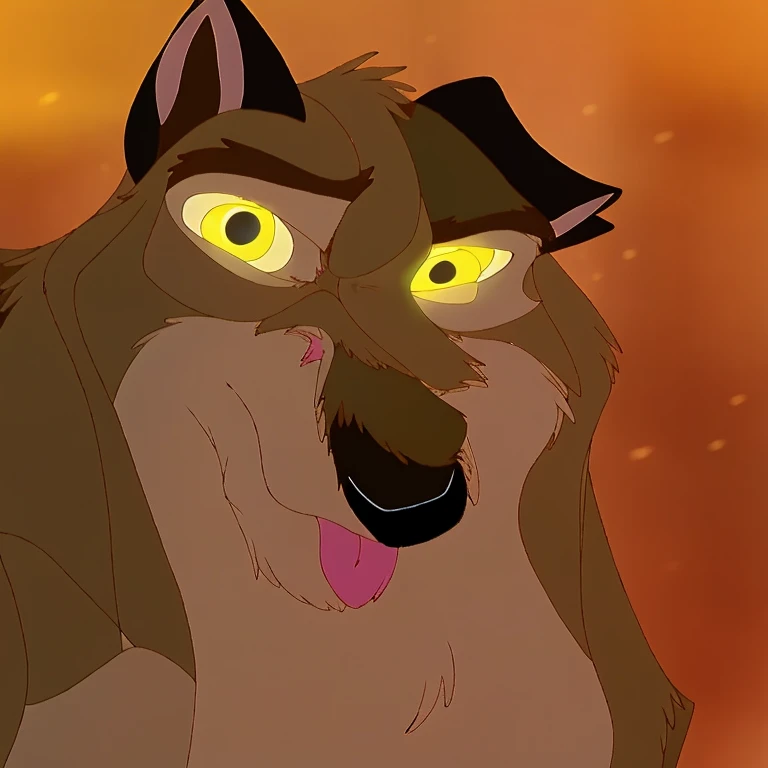 balto, full body, feral, detailed, detailed face, detailed eyes, quadruped, strong chest, biceps, black lineart, black outline, male, masculine, adult, wolf, wolf body, wolf tail, hypnotized with glowing goldene eyes, tongue out, cartoon shad