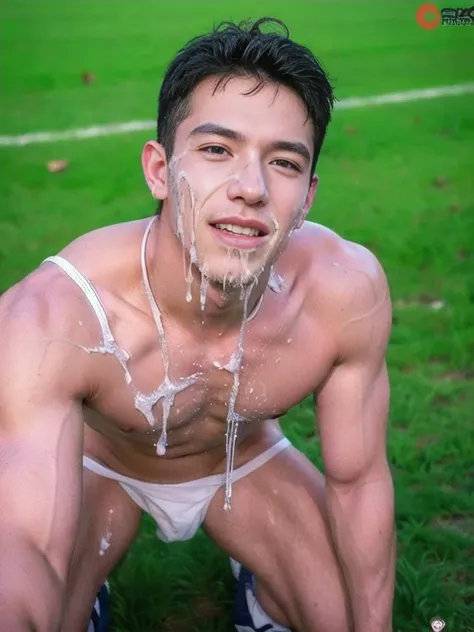 Boy on rugby field，sweat leggs，Photos during exercise, topless masculine，Exquisite facial features，virile，musculature，rich facial detail（（wearing micro thong ））closeup cleavage , sexy , NSFW. ,eroticism , erect nipples. Long hard nipples , swollen nipples ...