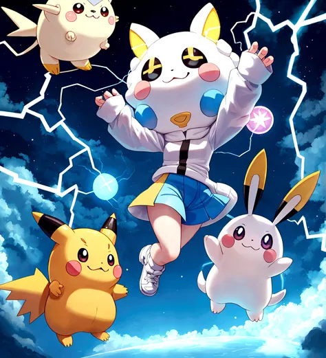 create a mascot inspired by the Pokémon togedemaru with electrified lightning