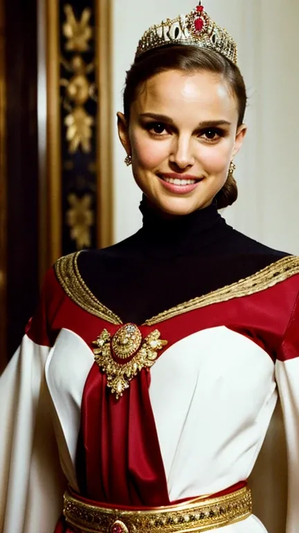 Natalie Portman dressed as an empress and a sexy smile.