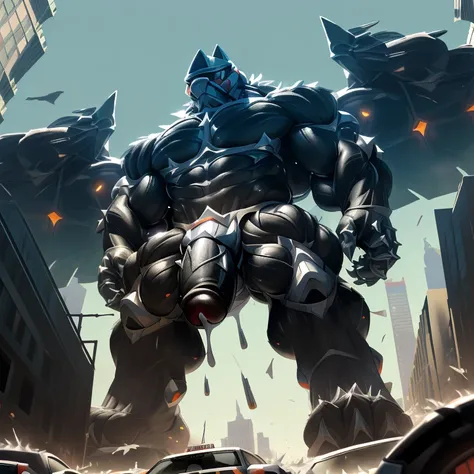 (masterpiece. official art. 8k. best quality. detailed full body. full body.)

(situation 1 : dominating LUCARIO. focus GIANT mechanical Muscular LUCARIO is trampling the New York City. macro. stomp. Low-angle perspective. emphasizing the immense size.)

(...