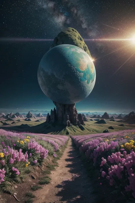 Pschycodelic relistic 3d colorful alien world landscape