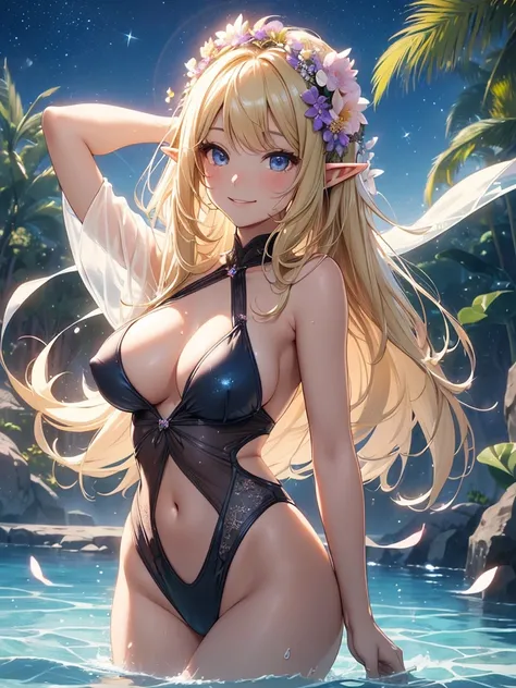 最high quality、1 woman elf 、Swimming underwater、Bikini、Glamorous Body、zentangle,Bathing、In the water、Swimming、CourtyardShining 、NP: Worst quality ,Flower fractal art　　sleeping on your back,Wet、Being in the water、See-through swimsuit、Beautiful shot, radiance...