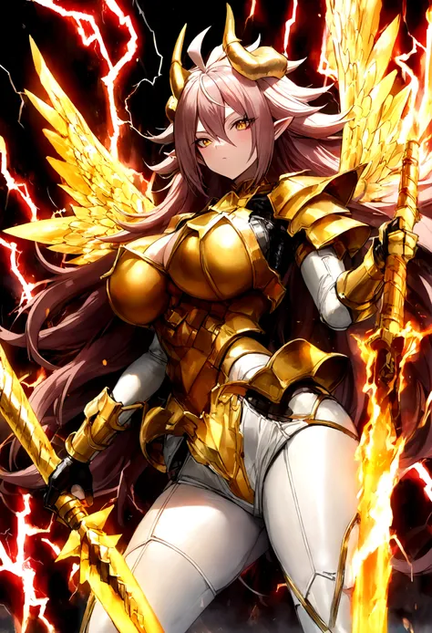 ((Lightning Power)), ((Electricity)), ((Fire Background)), ((Lightning Storm)), ((Power Erupting)),((((android 21)))), (((white Coat))), (((Busty))), (((((Big breast:1,3)))), luxury bustier corset, (((silver hair))), (((Very slim waist))), propotional body...