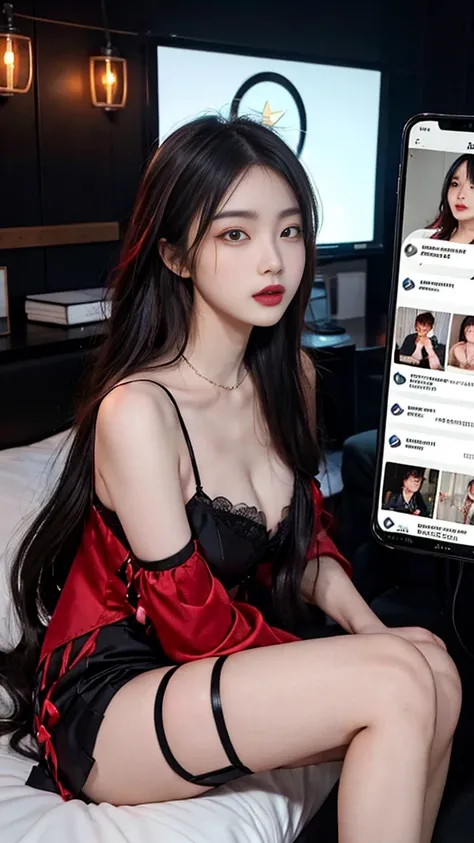  (high quality), (SFW), (vertical split screen:1.6), (various scean:1.5),  A naughty mature prostitute girl and a number of Korean adult uncles enjoying with a smartphone chat app, the girl has gorgeously dyed hair and pretty face makeup, and wears a femin...