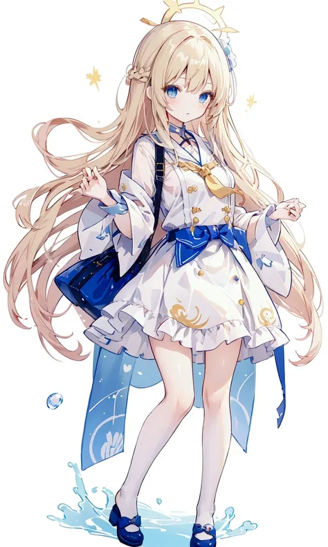 Character portraits，High degree of completion，Anime Girl，With long blond hair and blue eyes，Bag in hand, , Maple Story Character Art, 穿着漂亮裙子的可爱Anime Girl, Lolita in a skirt, Ink art anime loli, anime girl named lucy, Little loli girl, From the Azur Lane vi...