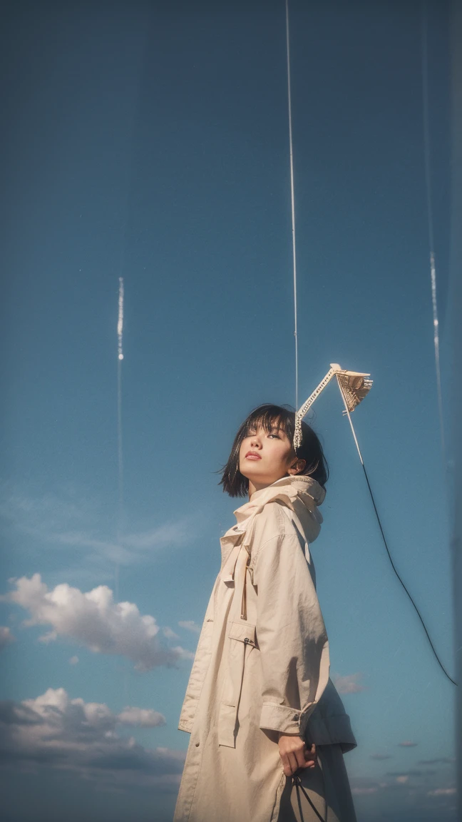 ((crane))、Rainy Sky、((1girl)),from below